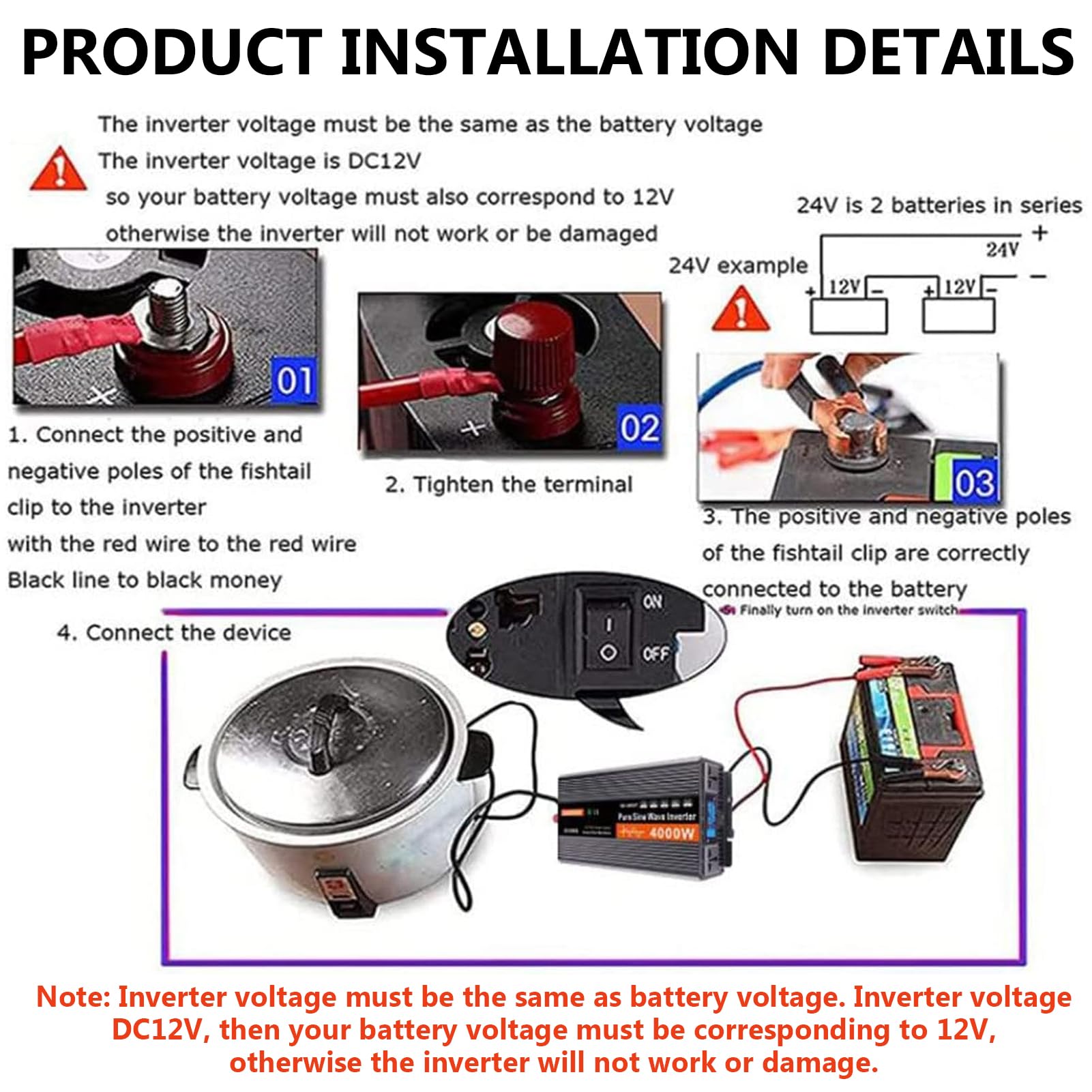 Convertitore Inverter a Onda Sinusoidale Pura da 6000 W CC 12 V/24 V/48 V/60 V/72 V, Ingresso CC, Uscita CA, Inverter Solare a Bassa Frequenza 110 V/240 V(Size:60v to 110v)