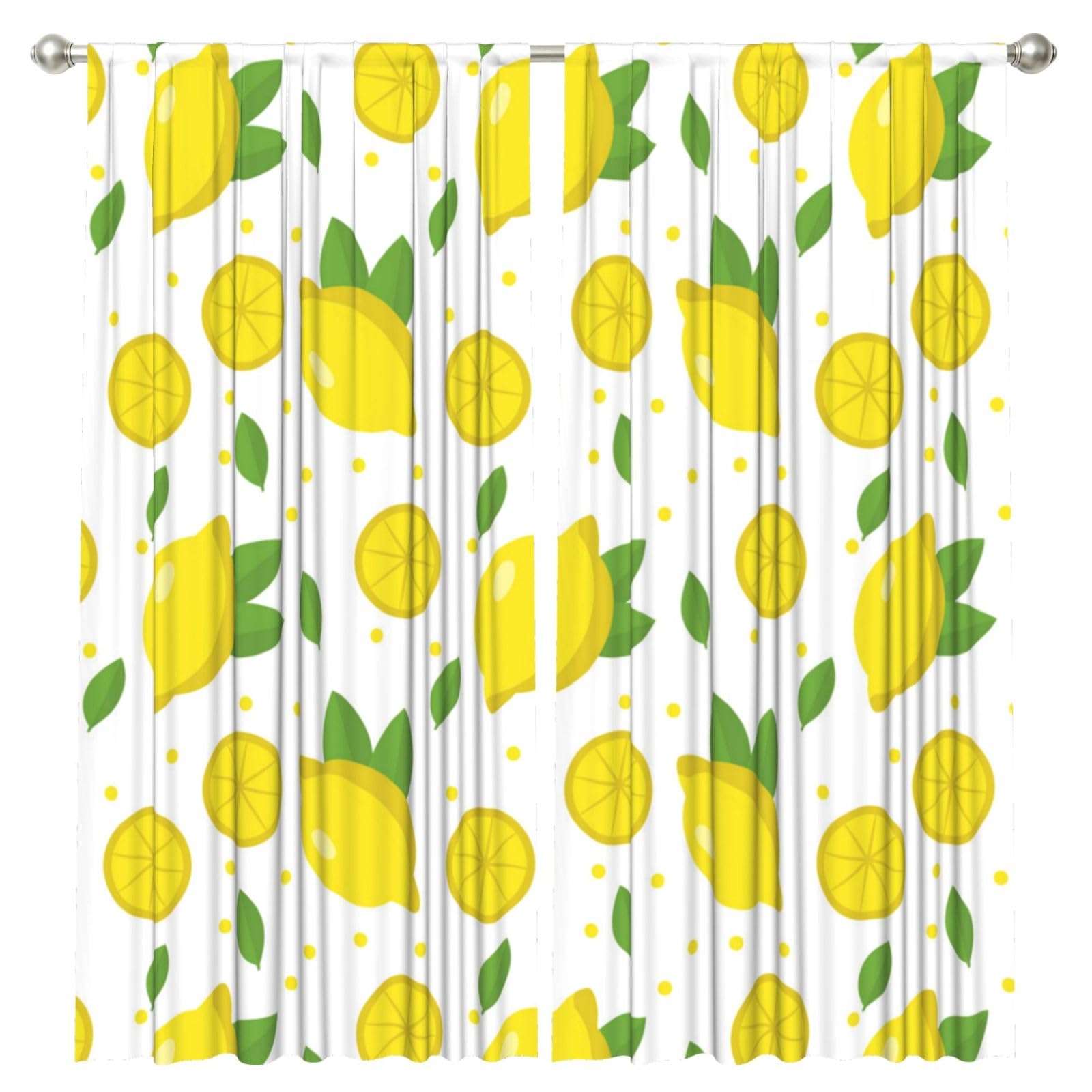 InOmak Lemon Fruit Green Yellow, 2 Panels Window Curtains 52 x 84 Inch Blackout Curtains for Living Room Bedroom