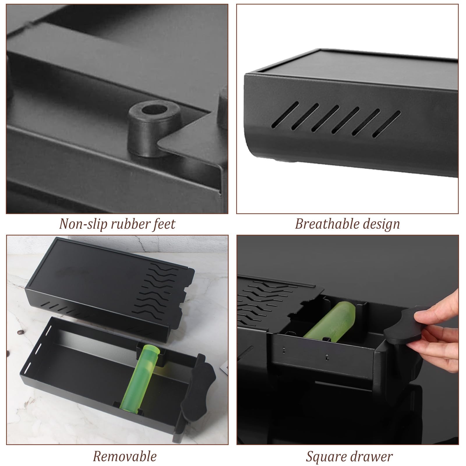 Cassetta per Caffè, Scatola Fondi di Caffè, Contenitore per Fondi di Caffè in Acciaio Inox,Cassetto per Fondo Caffe per Caffè a Cassetto per Casa, Cucine, Uffici, Negozi (27 * 12.5 * 6.5cm)