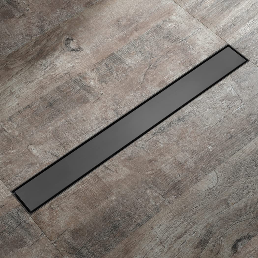 WRIST Doccia Lineare da 24 Pollici, Scarico Doccia in Acciaio Inossidabile 304 Scarico Lineare Design Invisibile con Griglia Inserto per Piastrelle, Scarico A Pavimento Doccia Rettangolare,Gun Grey