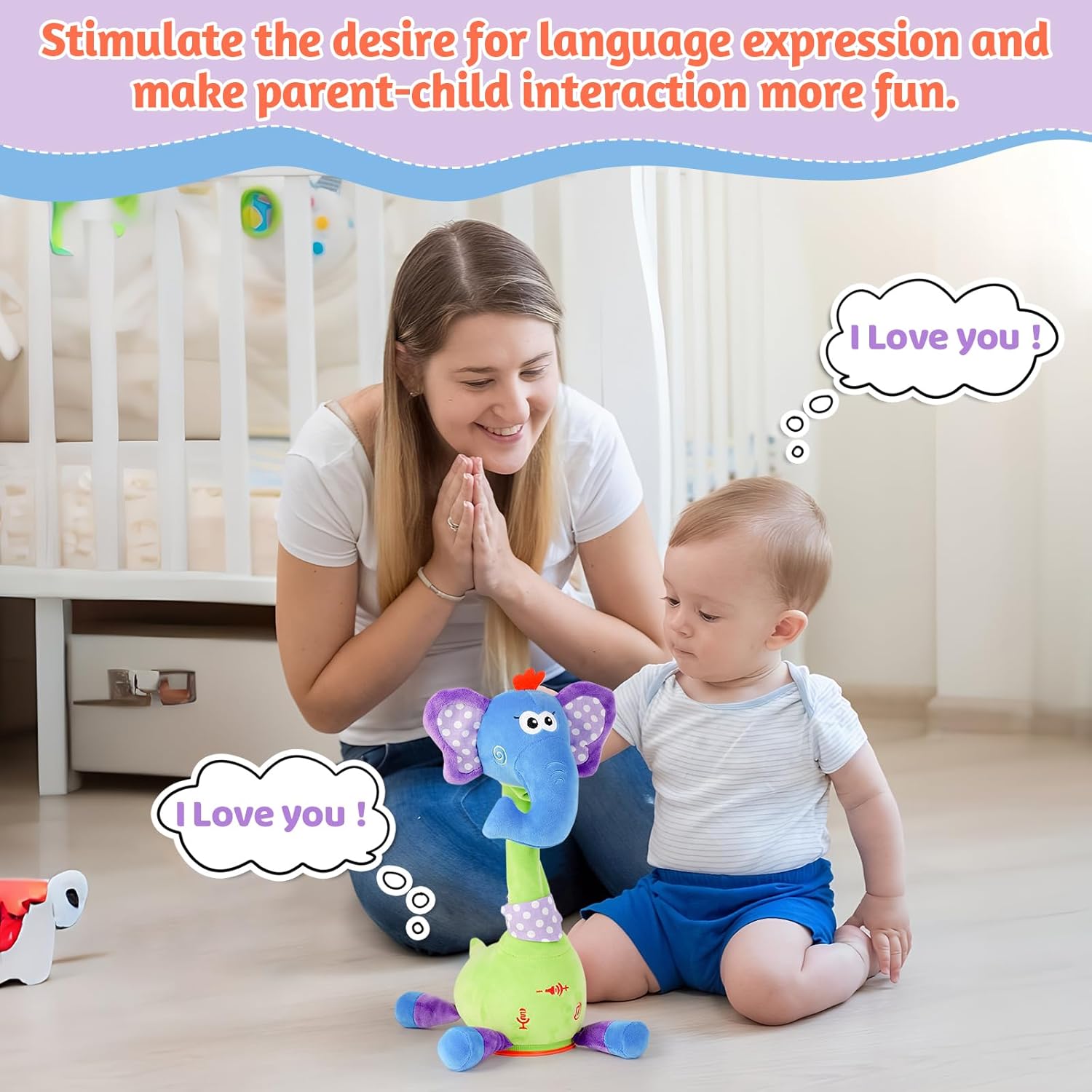 Dancing Talking Elephant Toy, Stuffed Animal Baby Toy Repeating What You Say, Easter Toys for Kids Glowing Musical Electronic with Wiggly Trunk Gifts for Toddlers 1-3 Years Old