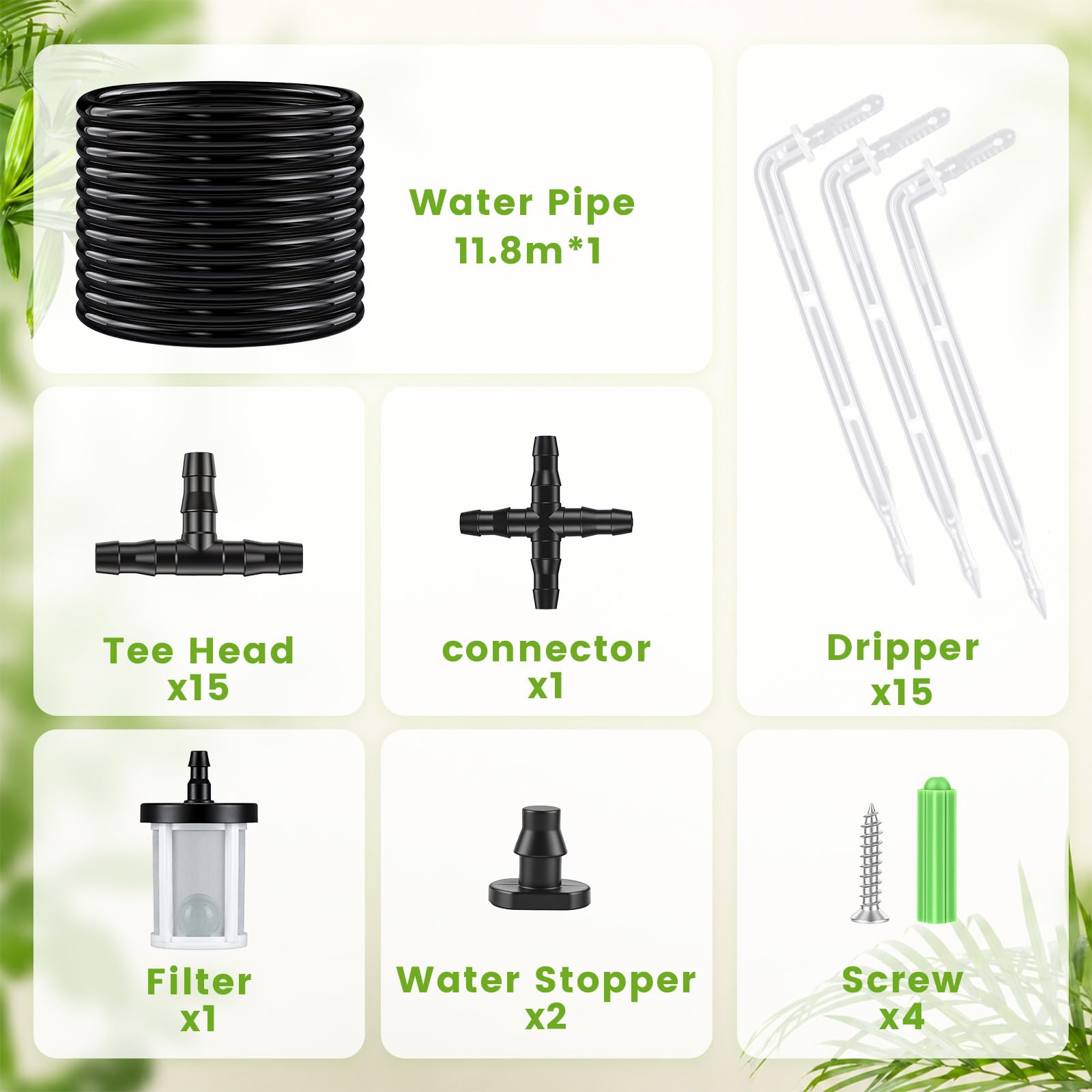 Landrip 11.8M Automatisches Bewässerungssystem Zubehör-Set | DIY Tropfbewässerungssystem+15 Tropfer+15 T-Stücks für bis zu 15 Topfpflanzen,Blumenbeet, Terrasse, Balkon oder Topfpflanzen