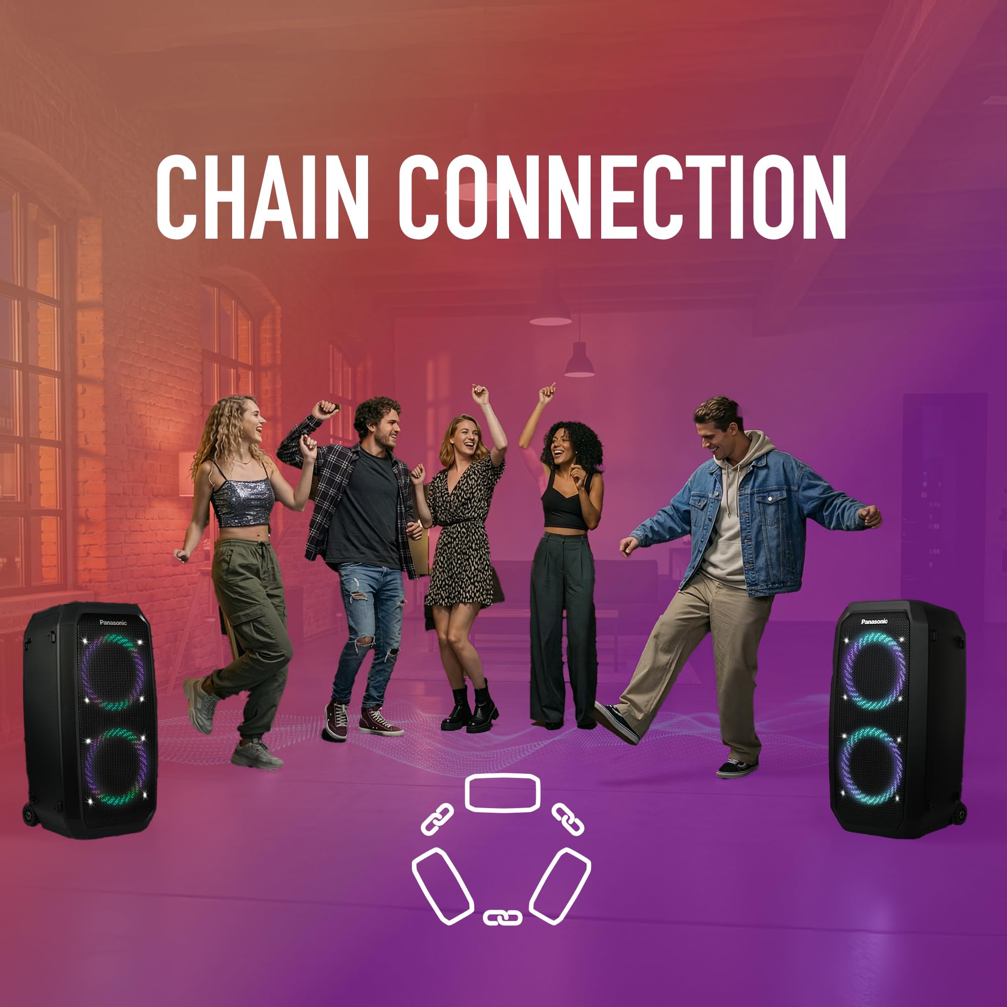 Panasonic SC-BMAX30 Enceinte Portable avec Bluetooth, Lumières Intégrées, Port Bass Reflex, 320 W, 14 Heures d’autonomie, USB, IPX4, Entrées Guitare et Micro pour Karaoké, Noir