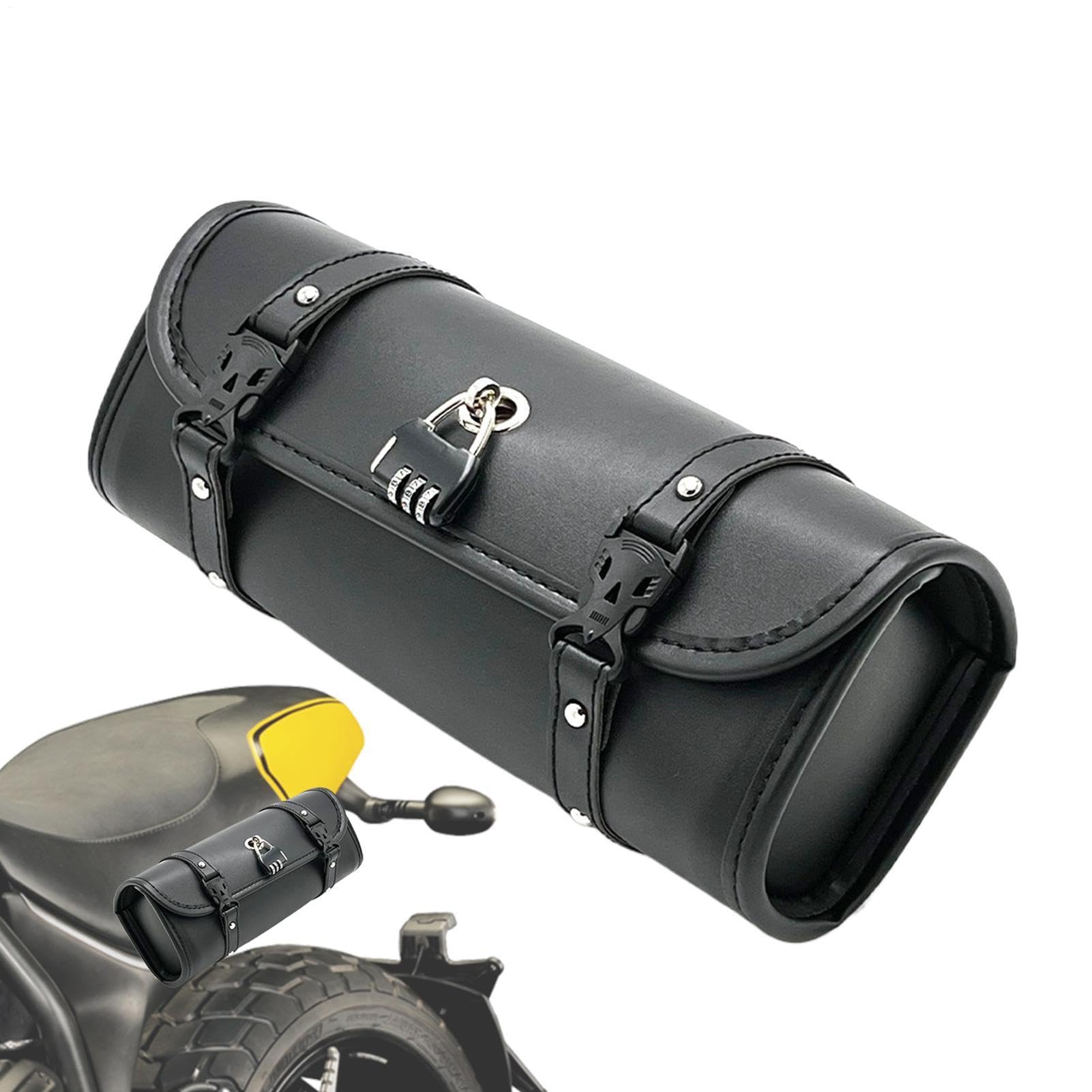 Sacoche de guidon de moto - Sacoche de selle de fourche avant - Sacs imperméables en cuir PU - Ensemble de moto rétro cool - Fourches avant verrouillables - Kit de rangement pour tourisme, trajets