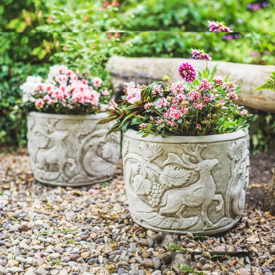 Discount Garden Statues Antique Grey Dgs Statues – Stone Cast, Plant Pots And Troughs, Peacock And Stag In The Forest Design, Set Of 2, Large, Hand Finished, Statue, Sculpture, 32Kg