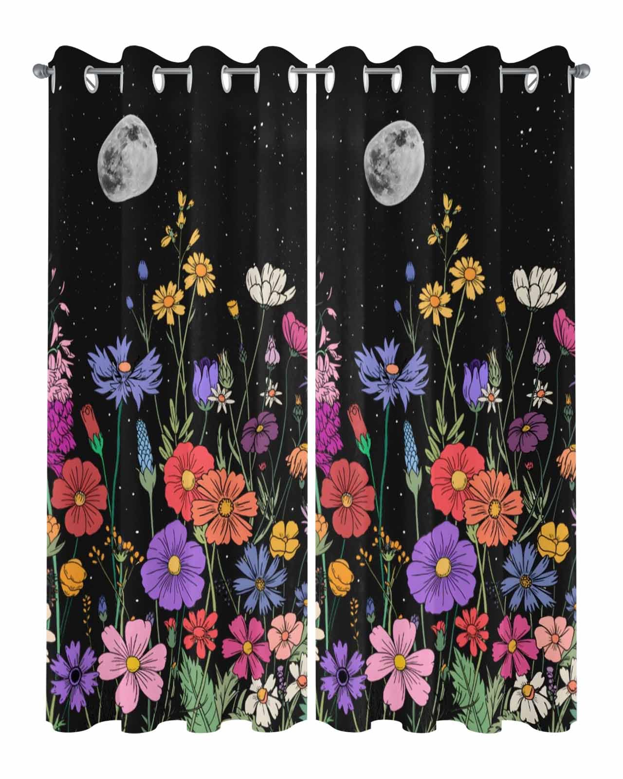 Outdoor Curtains for Patio Waterproof, Wildflower Outside Curtain 2 Panels, Herb Flower Botanical Black Window Treatment Drapes Privacy Indoor/Outdoor Curtain for Porch Gazebo Pergola Cabana 54x108