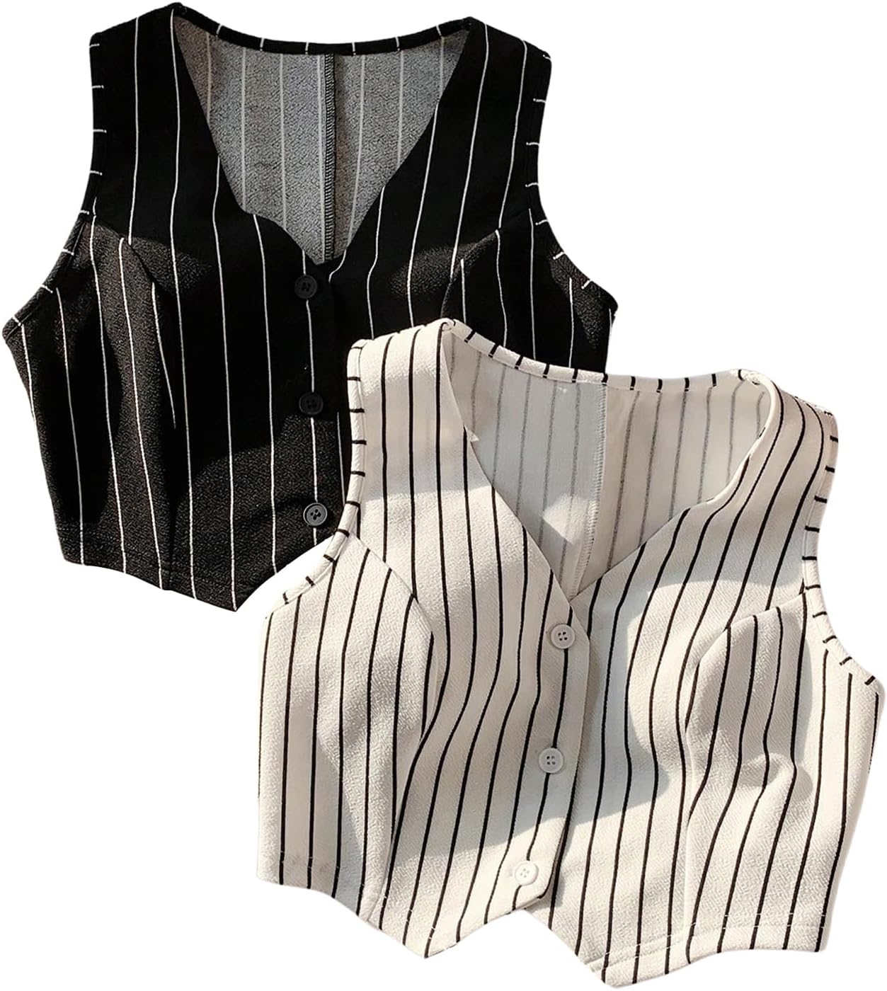 SHENHE Women's Cropped Striped Vest Tops 2Pcs V Neck Sleeveless Blazers Waistcoat Vest