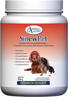 Omega Alpha Pets - Performance & Mobility-A Complete Joint Care and Health Complex + D-Chondroitin, D-Glucosamine, MSM, Hyaluronic Acid & Collagen- SinewPet-500g