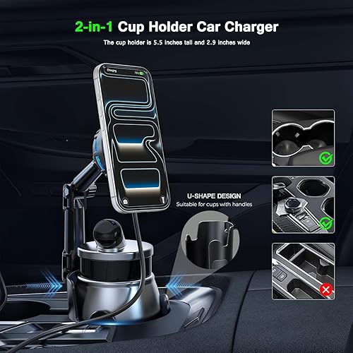 Miniatura 5 de Esoulk Qi2.2 - Soporte para taza de 25 W con certificación Qi2.2, cargador de refrigeración inalámbrico, para cargador de coche compatible