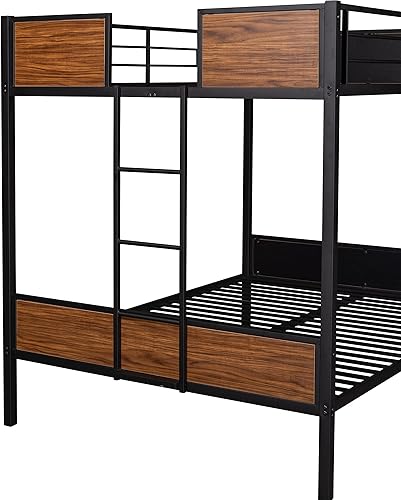 Miniatura 23 de Litera de metal de tamaño individual sobre matrimonial, estilo moderno, resistente con marco de acero con barandilla de seguridad, escalera