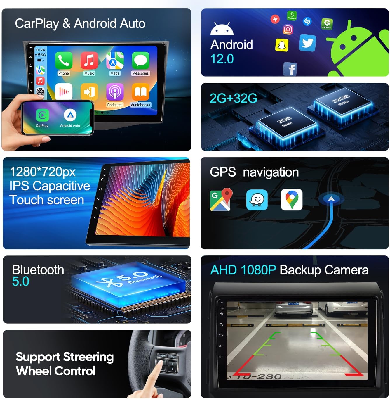 Car Stereo Radio Upgrade for Toyota Camry 2006 2007 2008 2009 2010 2011 with 9'' IPS HD Touchscreen/Android Auto/GPS Navigation/FM/1080P Backup Camera