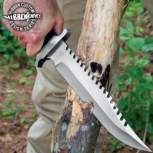 Miniatura 6 de Gil Hibben Extreme Survival Survivor - Cuchillo Bowie con funda de cuero para cinturón, hoja de sierra de acero inoxidable 7Cr17, guardamanos y