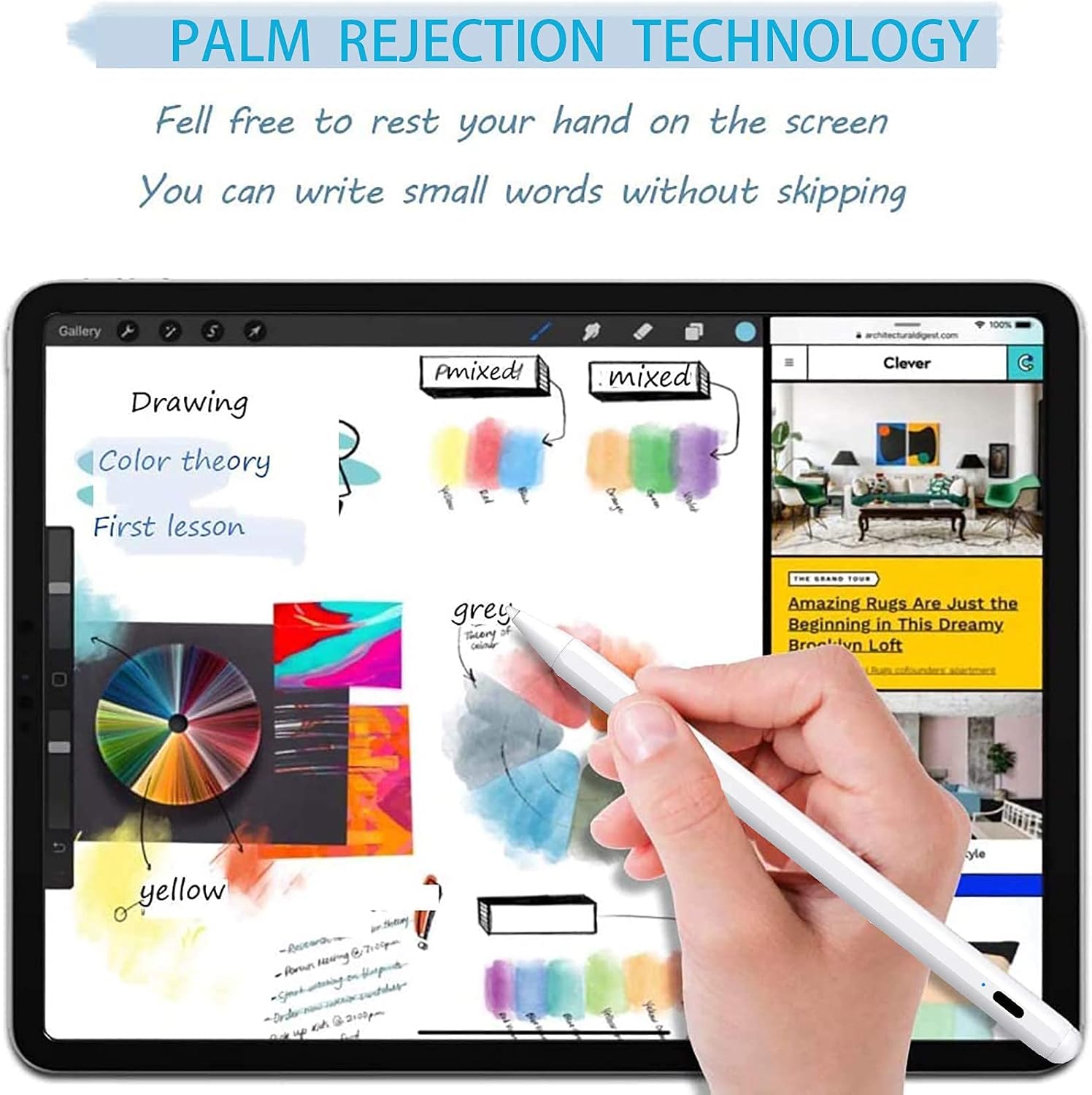 Stylus Pen with Palm Rejection, Active Pencil for iPad Compatible with (2018-2021) Apple iPad Pro(11/12.9"), iPad 6th/7th/8th Gen, iPad Mini 5th Gen, iPad Air 3rd/4th Gen for Precise Drawing /Writing