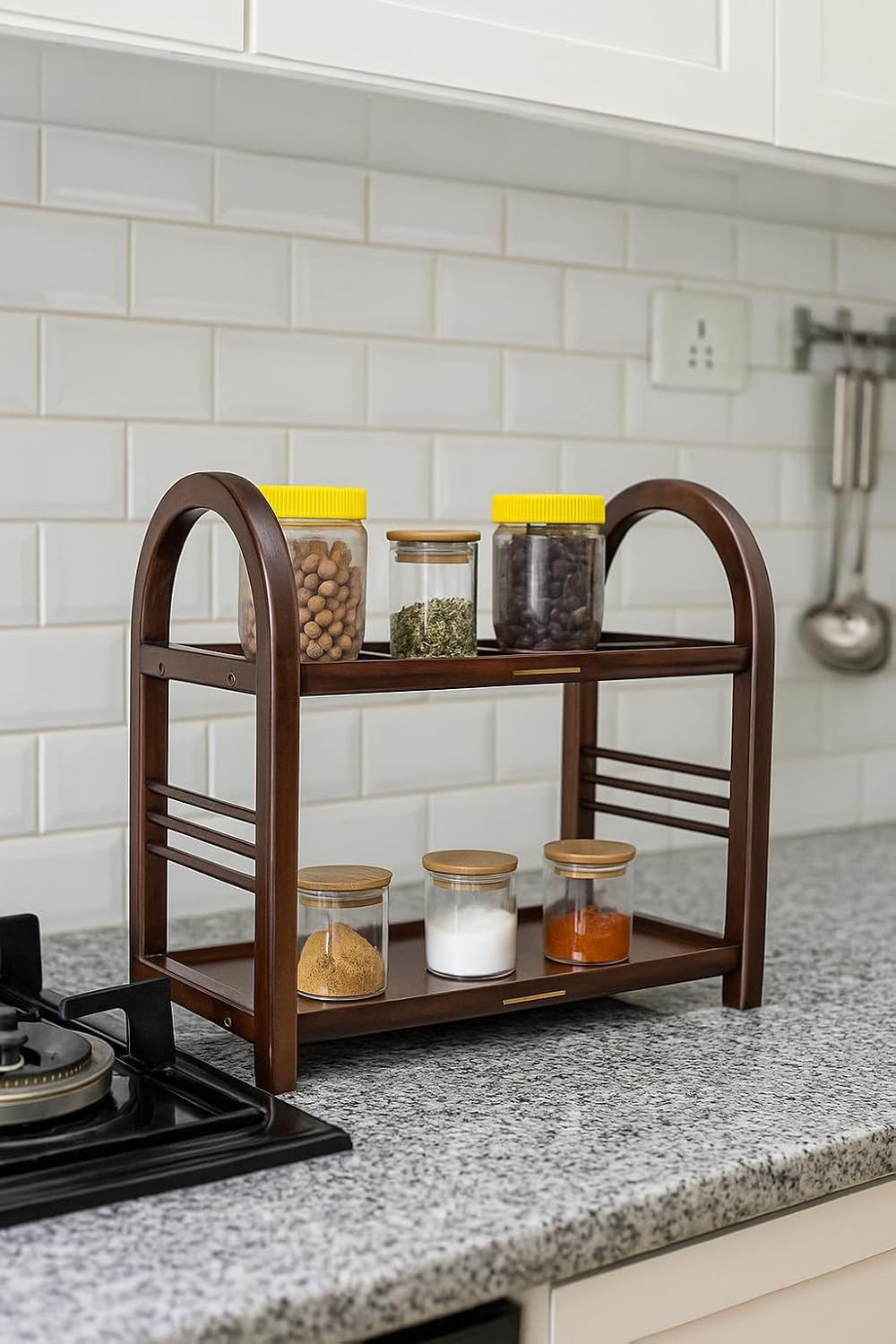 Multipurpose wooden storage organizer, solid wood kitchen rack, grocery rack 45x25x43 cm, diy, countertop with a Mango Wood-image-48