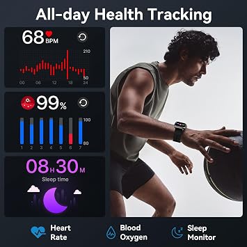 Smart Watch for Men - 1000 mAh Battery 1.85 HD Fitness Tracker with Heart Rate Sleep Monitor Fitness Watch with 120+ Sport Modes with IP68 Waterproof with Smartwatch for iOS Android