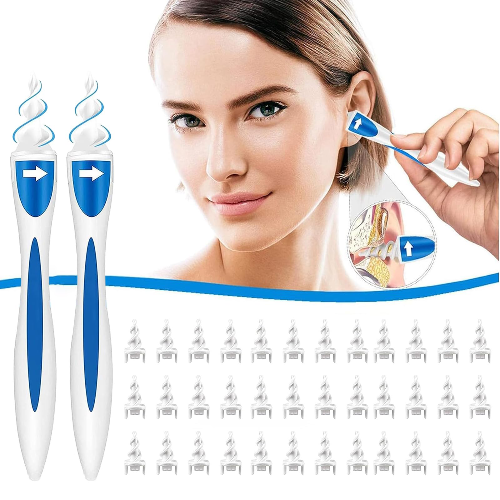 2-Pack Spiral Ear Wax Removal Tool Sets, Includes 2 Handles & 32 Replacement Tips, Safe, Safe & Soft Silicone Ear Cleaner, Smart Upgraded Version with Soft Spiral Design, Suitable for Home Use-image-10