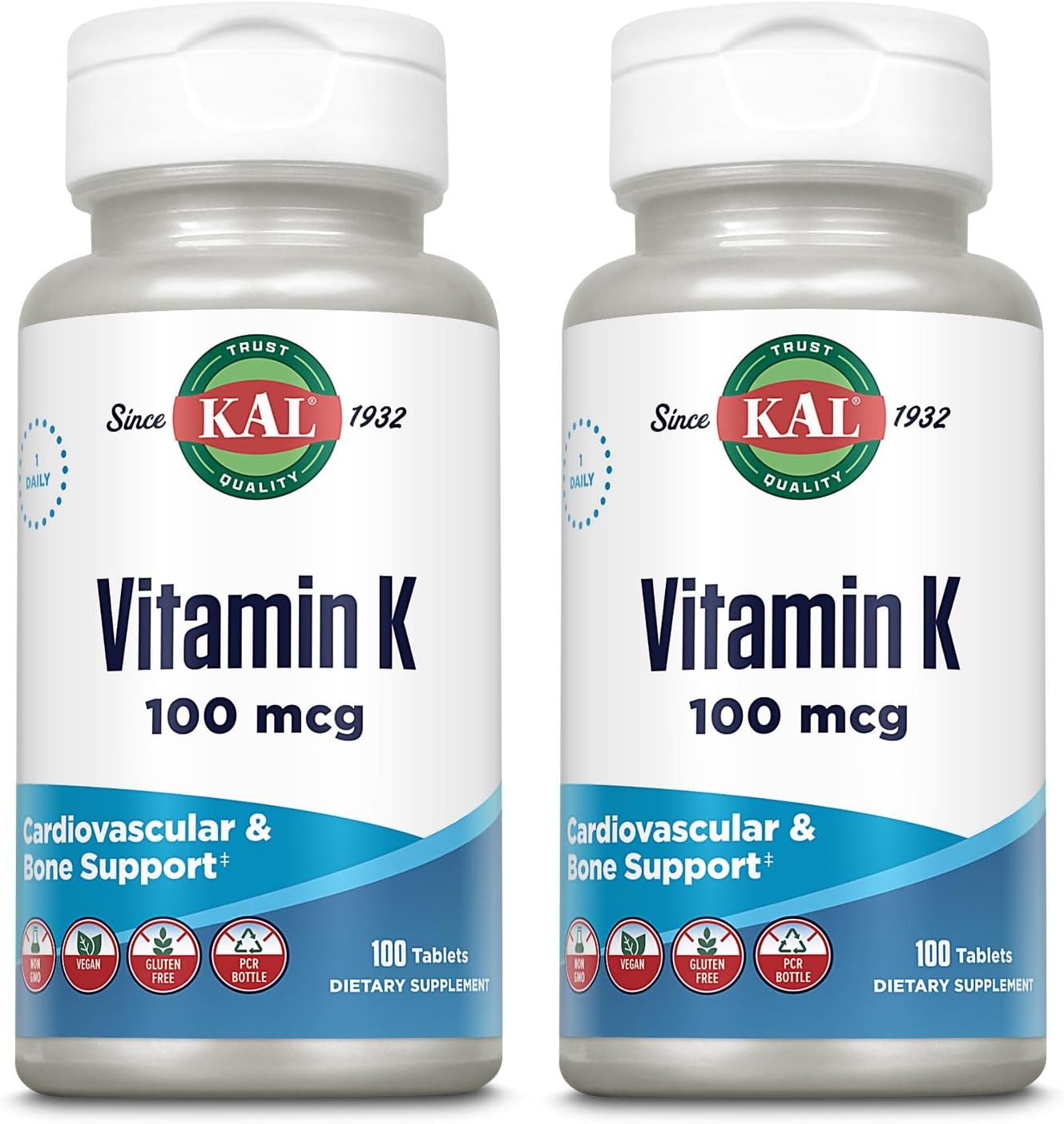 KAL 100 Mcg K1 Tablets, 100 Count | Pack of 2