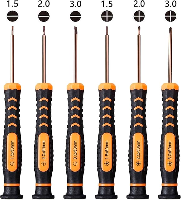 qiaoyosh Magnetic Flathead and Philips Screwdriver Set with Sizes 1.5 2.0 3.0-6pcs Professional Small Screwdriver Repair Tool Kit for Electronics iPhone PC Jewelry Watch Eyeglass