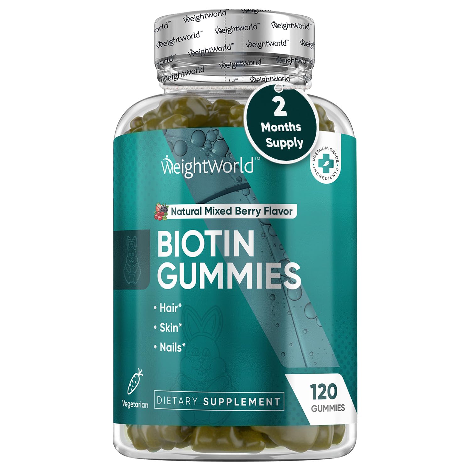 WeightWorld Biotin Hair Skin and Nails Gummies- 120 Count - Biotin for Hair Growth Women & Men - Biotin Gummies 5000mcg with 13 Essential Nutrients - Vegetarian - Non-GMO - Gluten-Free - Lactose-Free