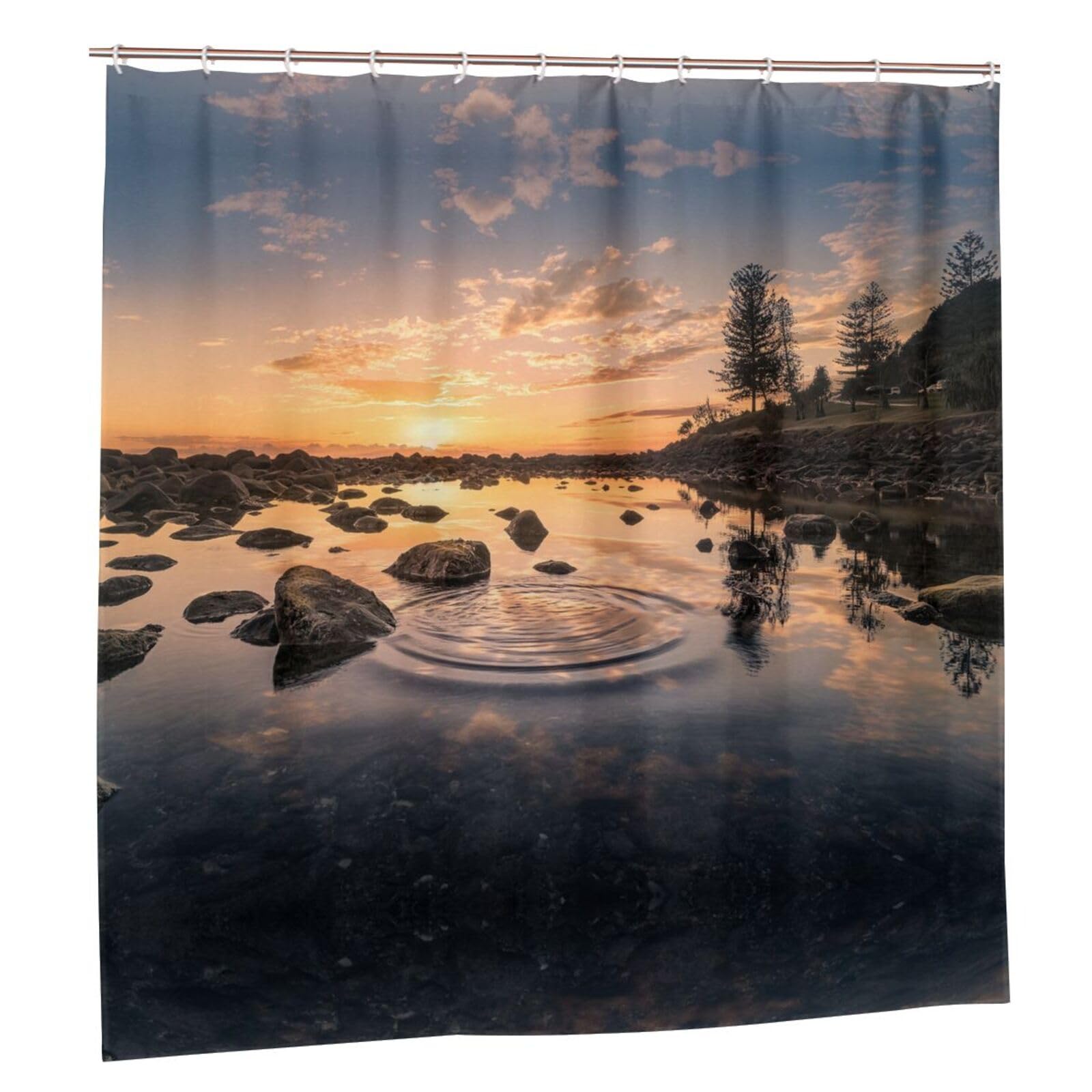Rideau de douche anti-moisissure imperméable 183x183 cm, grand rideau de salle de bain imprimé eau