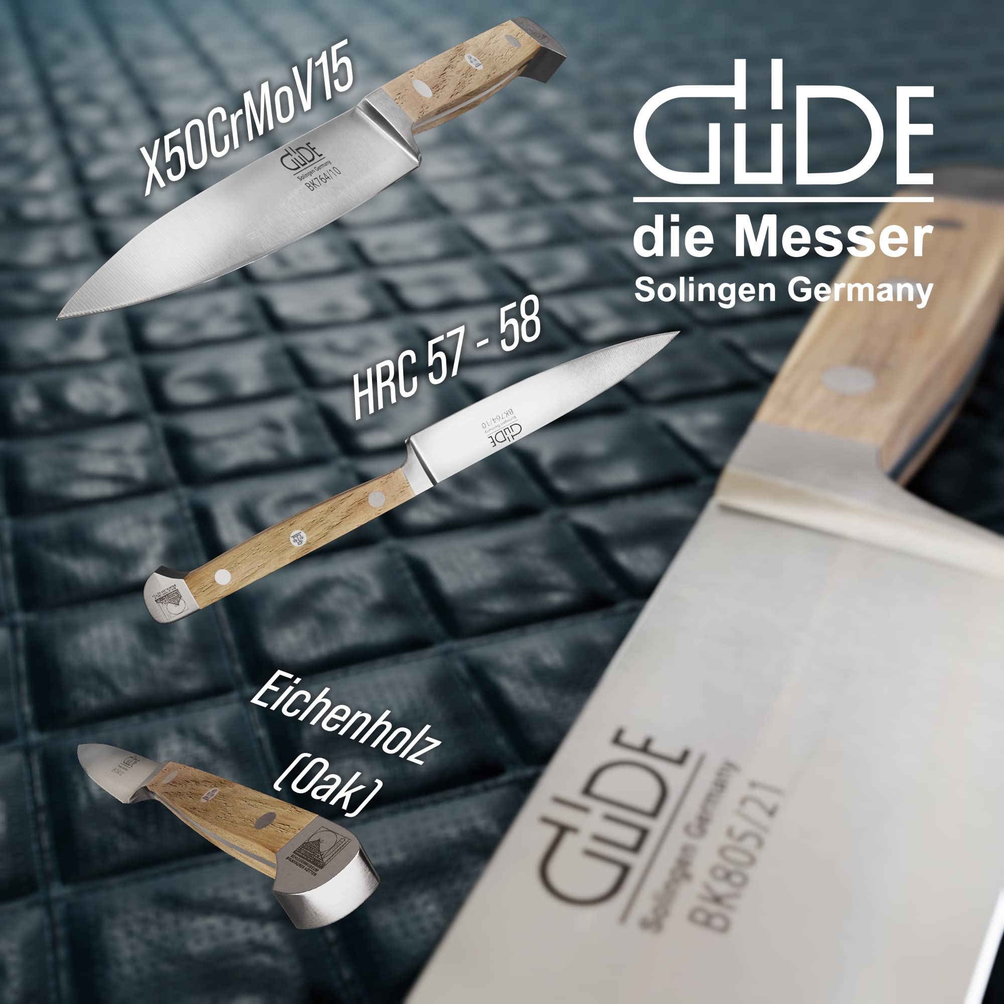 GÜDE Solingen - Nóż do szpikowania, kuty, 10 cm, dąb Balkhauser Kotten, ALPHA-BALK - podwójny trzpień, Ręcznie robiony w Niemczech