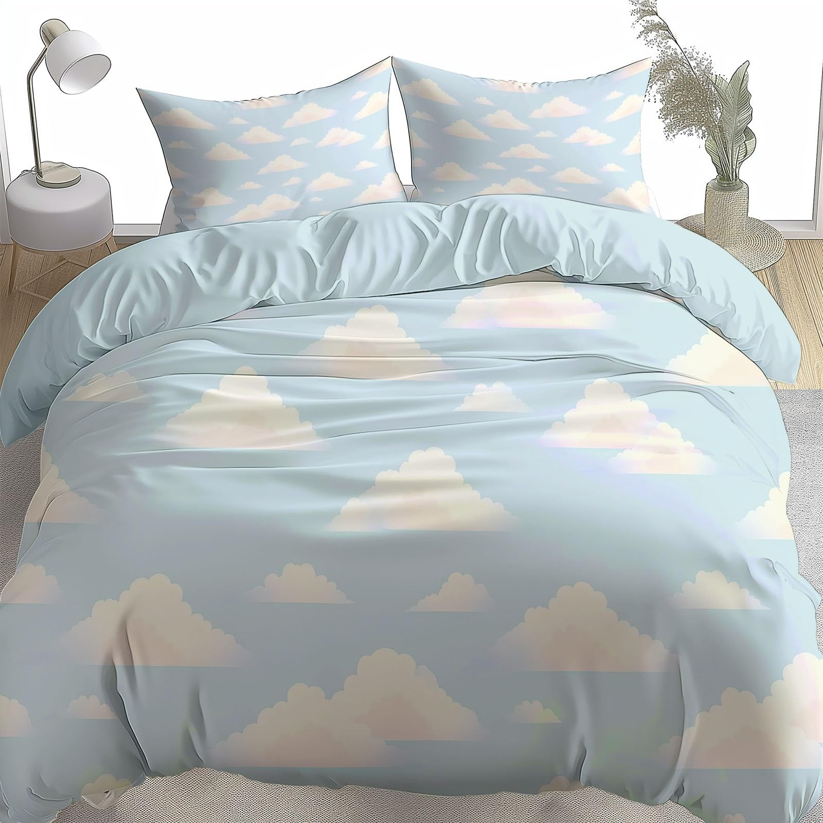 Azul Funda Nordica Cama 90 De 3 Piezas Nubes Juego De Funda Nordica 150X200 Cm Suave Transpirable Y 2 X Fundas De Almohada para Ropa De Cama Infantil Niño Chico Niña