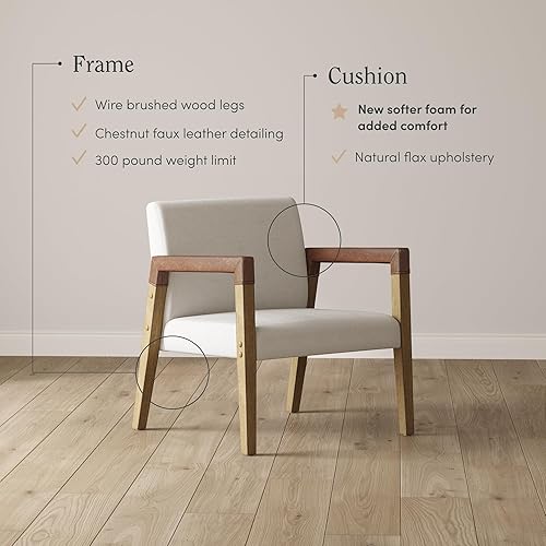 Miniatura 4 de Nathan James Hudson Accent - Silla de sala de estar, cómoda silla de lectura para dormitorio, sillón de madera de mediados de siglo, tela tapizada y