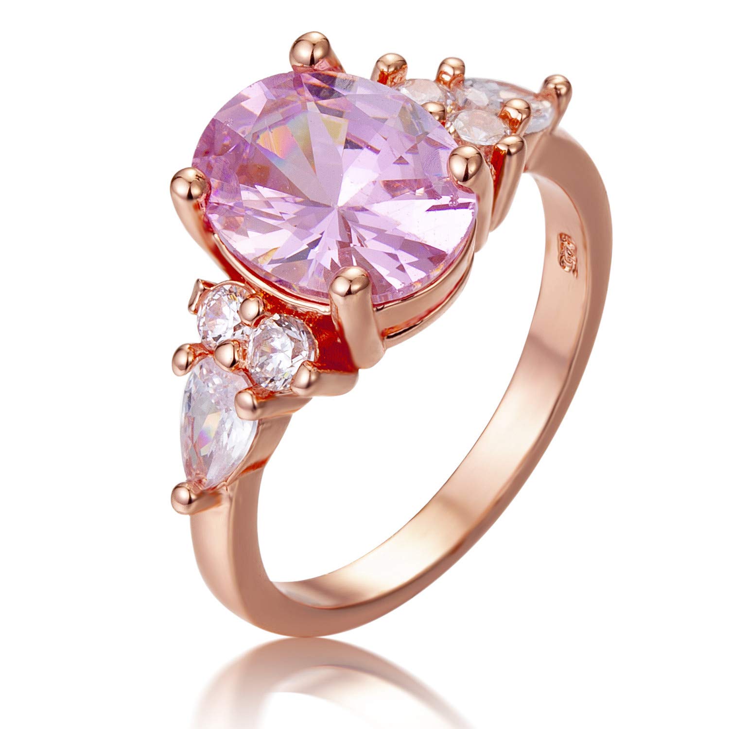 GoldenchenJewelry 3.3CT Pink Birthstone Clear CZ Crystal Wedding Vintage Jewelry Ring Size 6-10