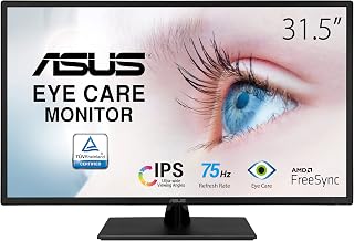 ASUS 31.5” 1080P Monitor (VA329HE) - Full HD, IPS, 75Hz, Adaptive-Sync, Eye Care, Low Blue Light, Flicker Free, HDMI, VGA, Wall Mountable, Tilt Adjustable,Black