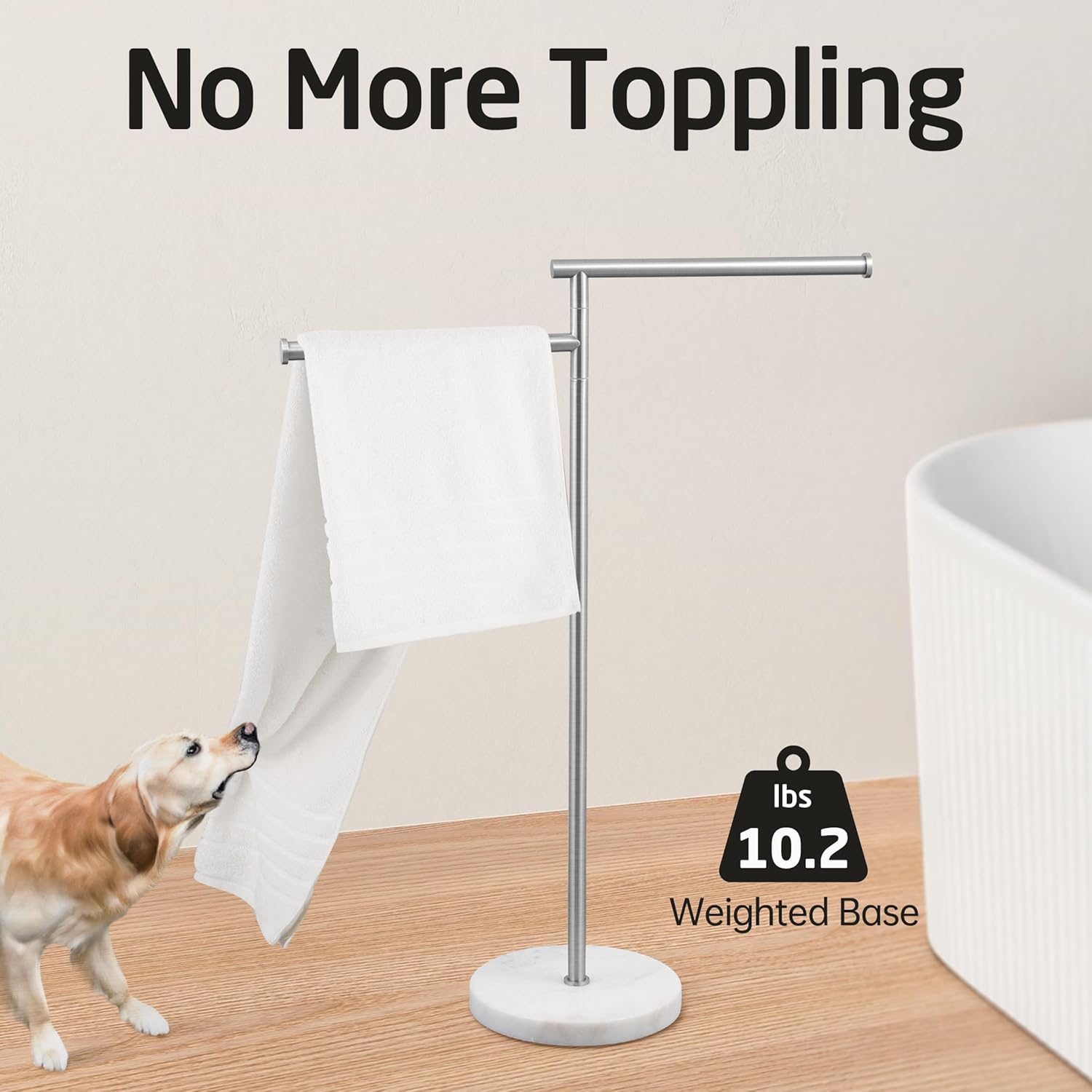 kes standing towel racks for bathroom floor, freestanding swivel standing 2 arms bath towel racks with weighted marble base, sus304 stainless steel brushed finish, bth219s2-2 2-arm brushed finish