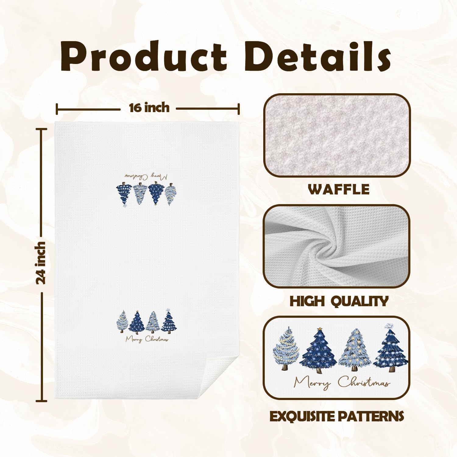 KEUSPI Farmhouse Vintage Navy Blue Christmas Tree Waffle Kitchen Towel Dish Towel Cloth,Winter Xmas Holiday Drying Cloth Tea Hand Towels for Kitchen Drying Washing (Merry Christmas Navy Blue) - Image 6