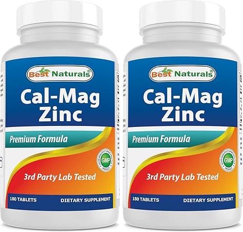 Best Naturals - 2 paquetes – Calcio y magnesio y zinc – 180 tabletas – Complejo mineral de zinc esencial Cal Mag (total de 360 tabletas)