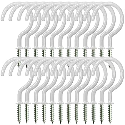 Ceiling Hooks Heavy Duty, 24 Pack 2.9 inches Vinyl Coated Screw Hooks for Hanging Plants, Mugs, Wind Chimes, Utensils, Indoor/Outdoor Use, White