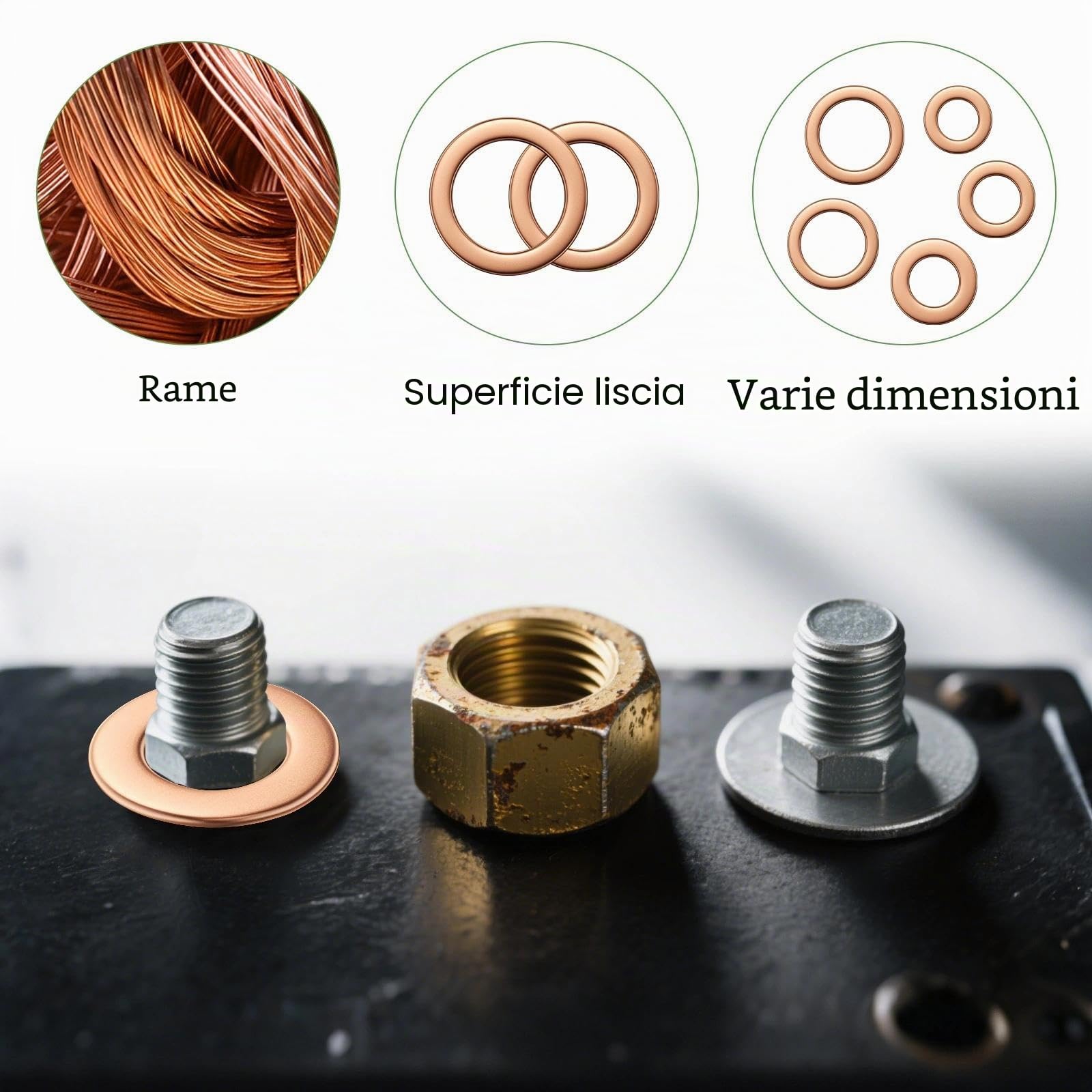 set di 150 Rondelle Alzaporta, Rondelle Rondella Piatta Tappo Olio Motore, Metallo O'Ring Guarnizioni Idrauliche Piane, Scarico Rondelle Piatte Alta Rame Tenuta per Tappi