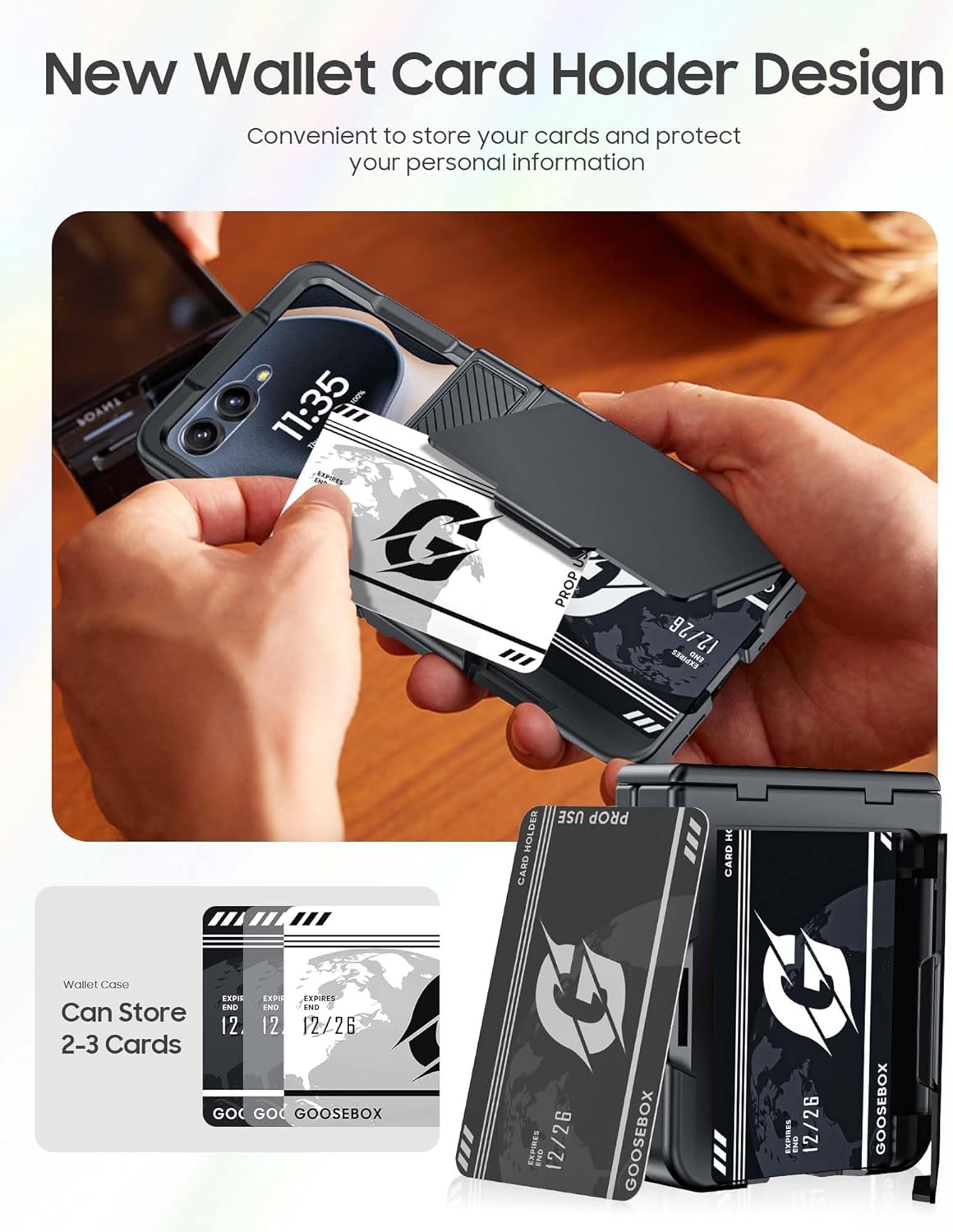 GooseBox for Motorola Razr 2025 Case Wallet RFID Card Holder&Hinge Protection&HD Screen Protector, Full Body Shockproof Cover for Motorola Razr 2025/Razr 2024(Black)