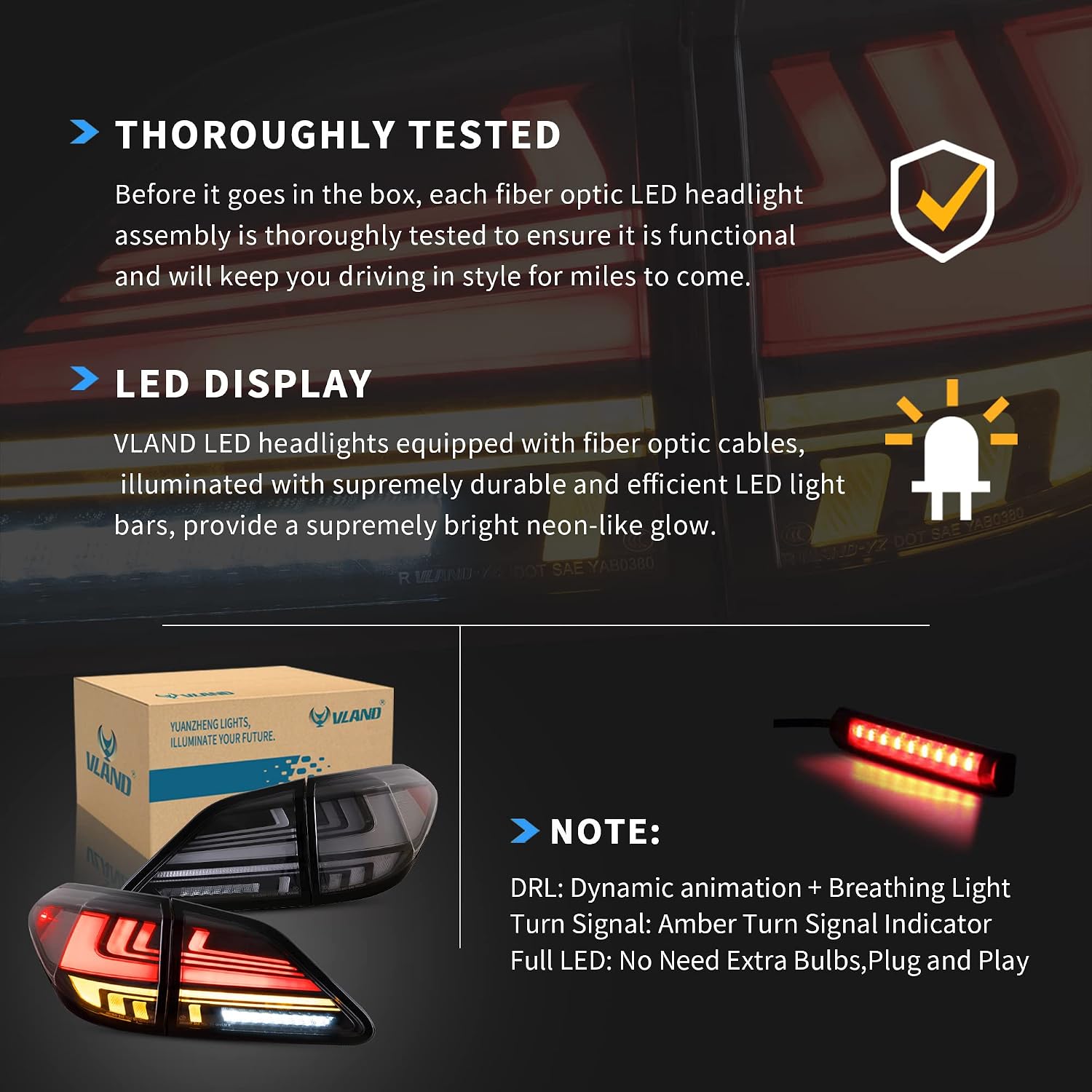 VLAND Led Tail lights Compatible with Lexus RX 2010-2015 w/Switchback w/Dynamic Animation& Breathing Lighting, Smoke Passenger+Driver Sides