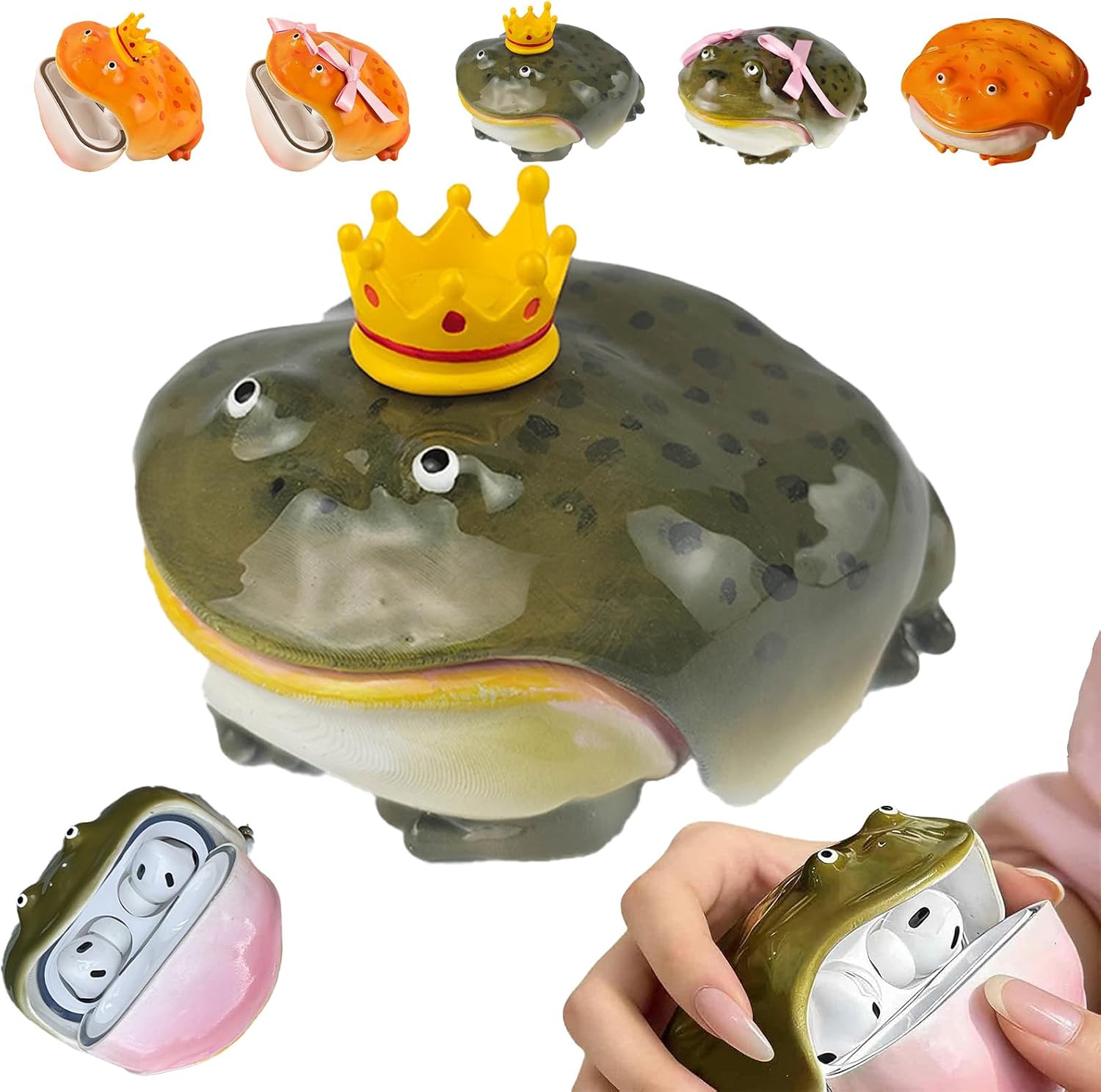 Novel Frog Airpod Case Wireless Earphone Protector Cover for Air Pods 1/2/3/4 and Air Pods Pro 2/3, Ugly Toad Earbuds Cover, Creative Animals Soft Anti-Scratch Protectors (P,for AirPods)