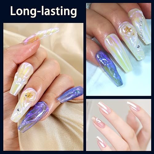 Miniatura 5 de Allstarry Polvo de uñas cromado de unicornio, pigmento de polvo de uñas de perla blanca iridiscente de sirena Aurora, polvo de hadas brillante para