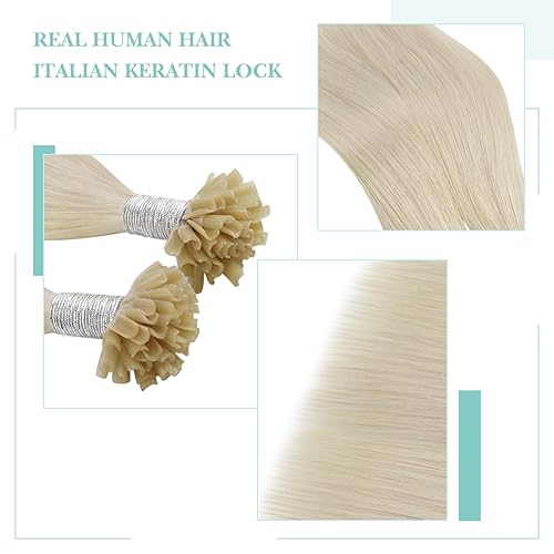 Miniatura 3 de YoungSee U Tips - Extensiones de cabello humano real, rubio con punta en U, extensiones de cabello real rubio platino, extensiones de cabello humano
