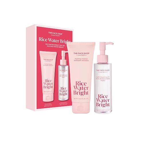 The Face Shop Rice Water Bright Foaming Facial Cleanser with Ceramide, Gentle Face Wash for Hydrating & Moisturizing, Vegan Face Cleanser, Makeup Remover - Double Cleansing Duo Set