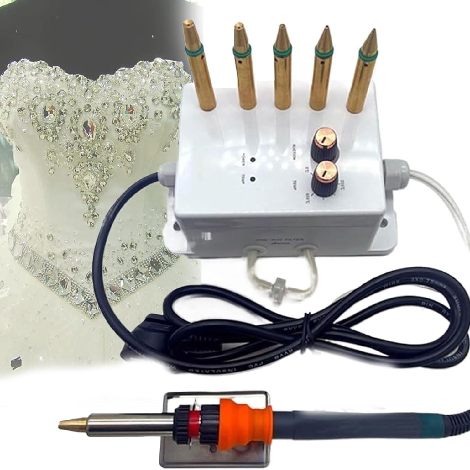 Aplicador de diamantes regulable de 25W con 6 puntas para decorar ropa con calor