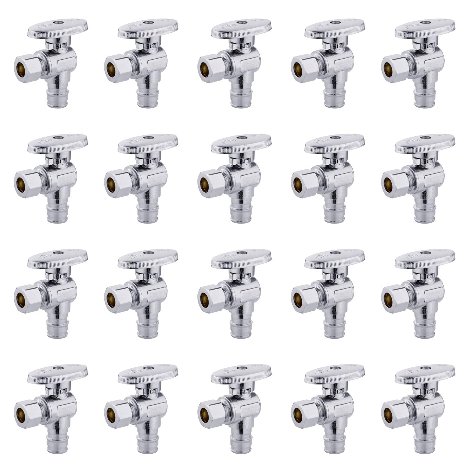 20 valvole di arresto EFIELD Pex-a 1/4 angolo di giro 1 cm OD compressione x 0,5 pollici espansione (F1960), ottone cromato