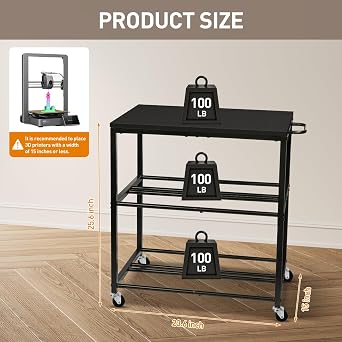3D Printer Filament Storage Rack with Wheels, Heavy Duty Spool Holder | 3-Tier 3D Printer Filament Organizer for PLA/ABS/TPU/Nylon, Filament Stand for 3D Printing Station, Office,Black