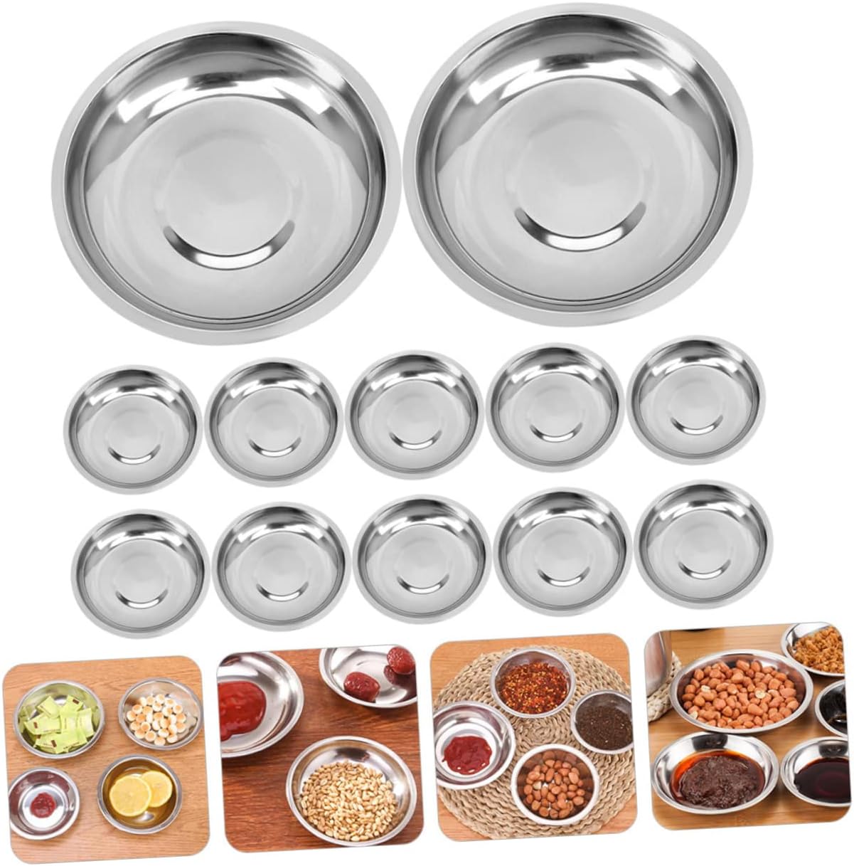 SHOWERORO 12pcs Stainless Steel Dipping Sauce Cups Round Prep Bowls for Condiments Bowls for Appetizers Soups and Side Dishes for Home and Restaurant Use