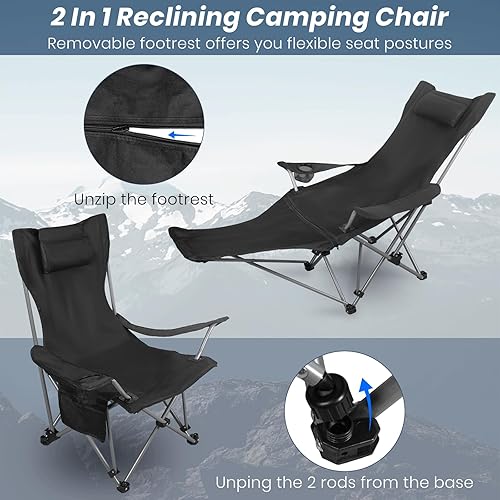 Miniatura 5 de Sillas de camping plegables para adultos, sillas de césped ligeras y portátiles, silla de playa ajustable de 90 a 165, sillas plegables para