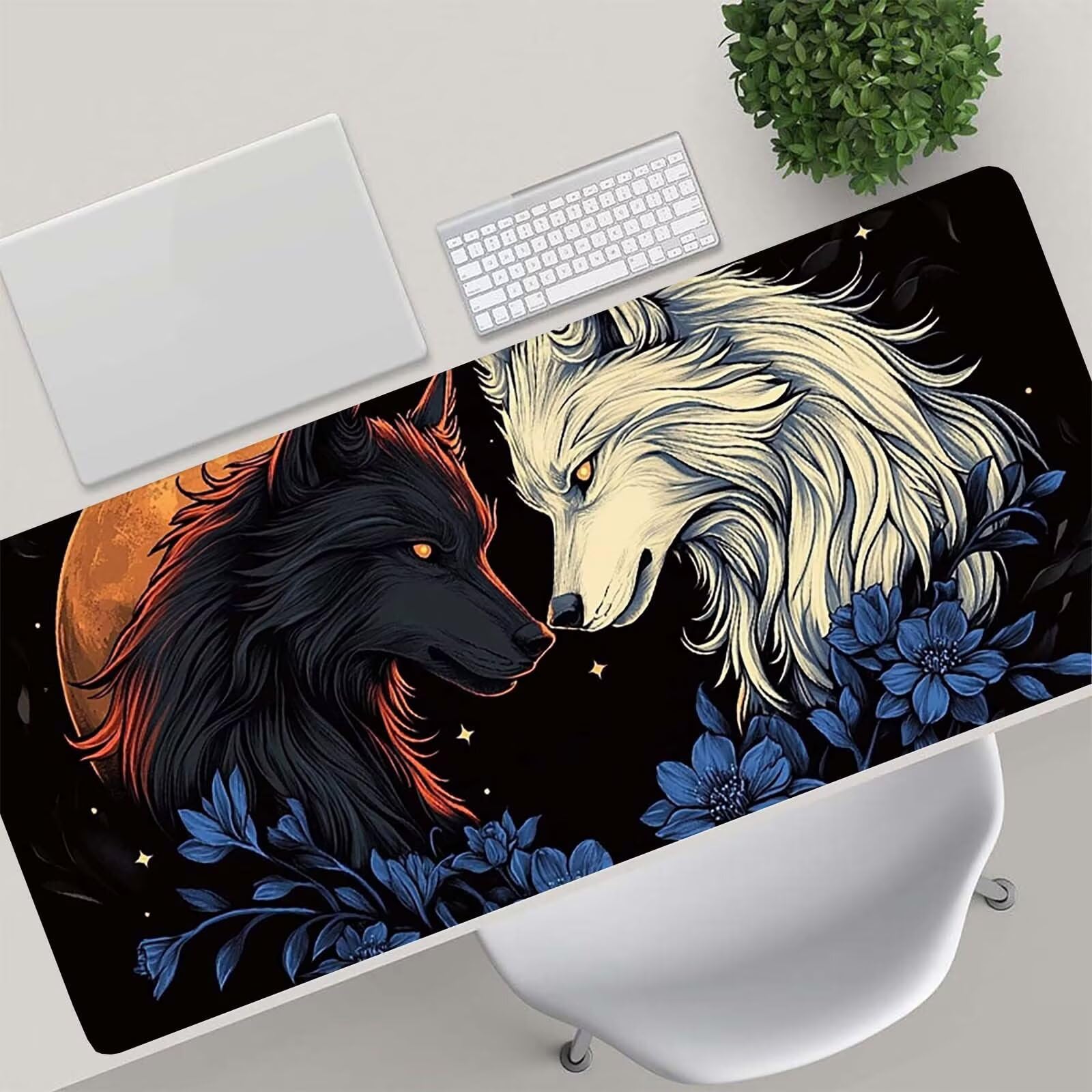 Tappetino Mouse Gaming, 1200x600mm Tappetino Mouse XXL bianco nero 0c0-260 | Mouse Pad Grande, Ottimizzato per i Sensori da Gioco, Migliora Precisione e Velocità, per Mac e PC, lupi