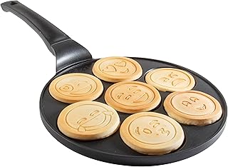 Good Cooking NonStick Emoji Smiley Face Pancake Pan w 7 Fun Mini Faces- Large Skillet Griddle Stovetop Makers- Pan Cakes for Kids Holiday Breakfast, Brunch Parties, Birthday Xmas Stocking Stuffer Gift
