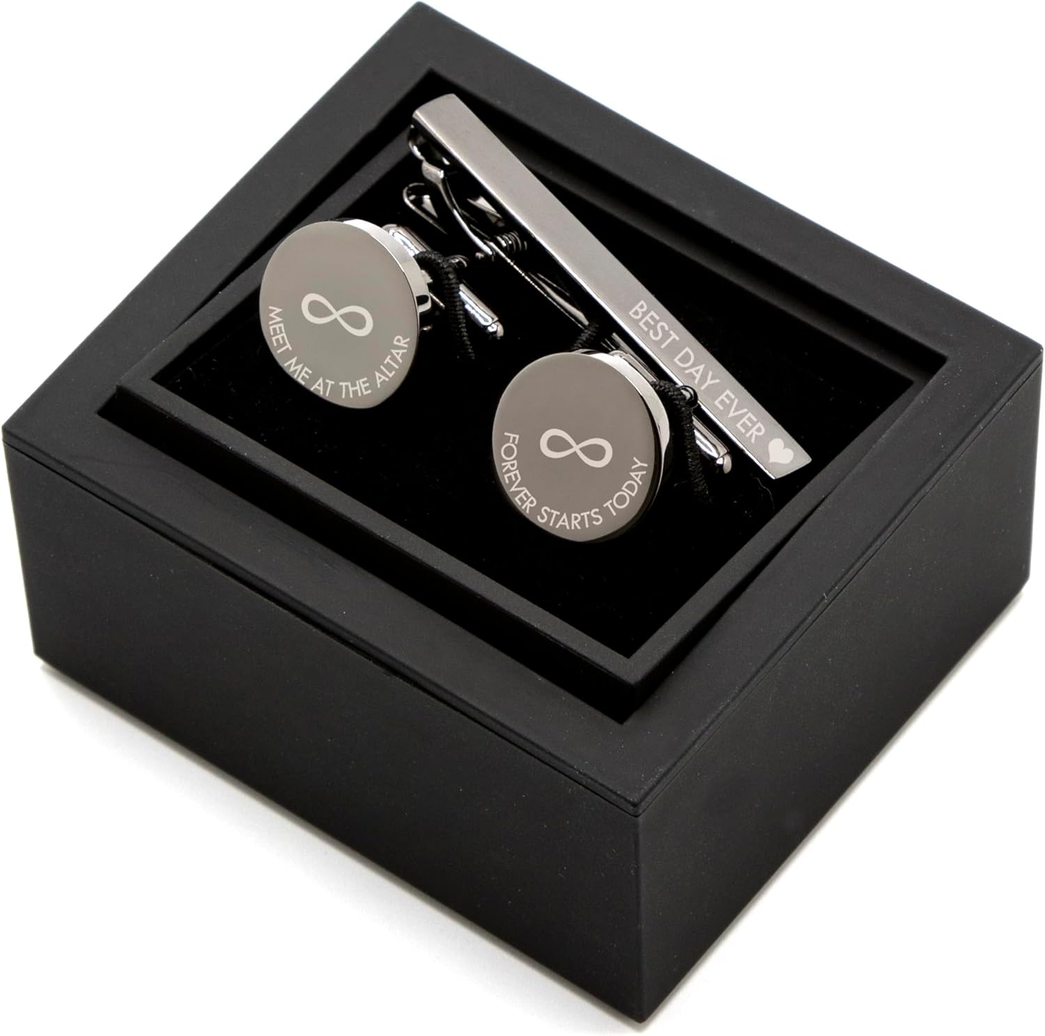 MUUJEE Engraved Cufflinks & Tie Clip