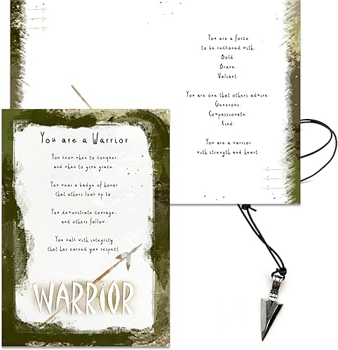 Miniatura 3 de Smiling Wisdom - Tarjeta de felicitación de guerrero y collar de punta de flecha - Mensaje de fuerza fuerte de sobreviviente, coraje - Colgante de