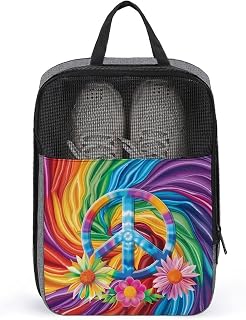 Colorful Peace Sign Tie Dye Shoe Bags for Travel Portable Shoes Storage Pouch Organizer Women Men
